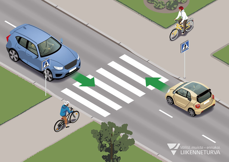 Jos väistämisvelvollisuutta ei ole osoitettu liikennemerkillä, väistäminen pyörätien ja ajoradan risteyksessä määräytyy liikennesäännön mukaan.