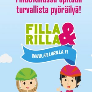 Filla & Rilla juliste lasten turvalliseen pyöräilyyn