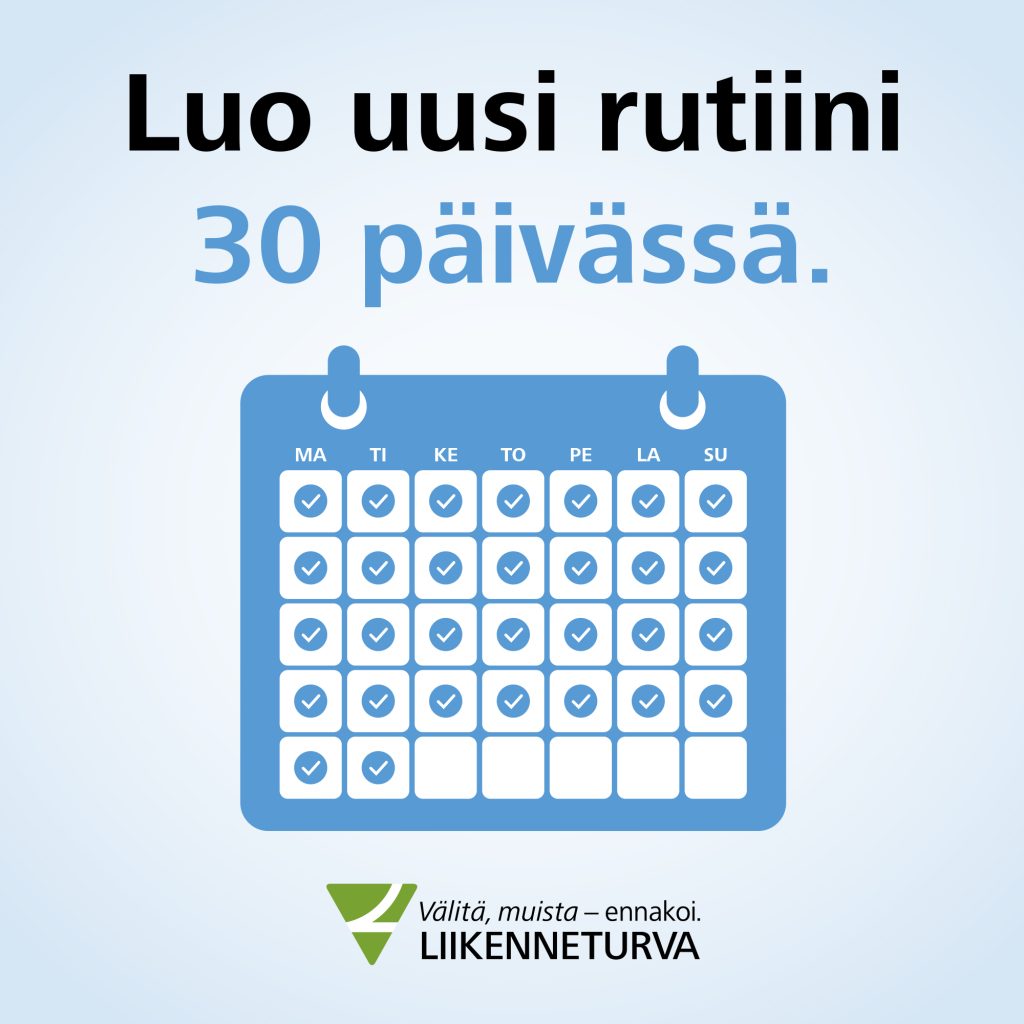 Luo uusi rutiini 30 päivässä. Kalenterikuvitus.