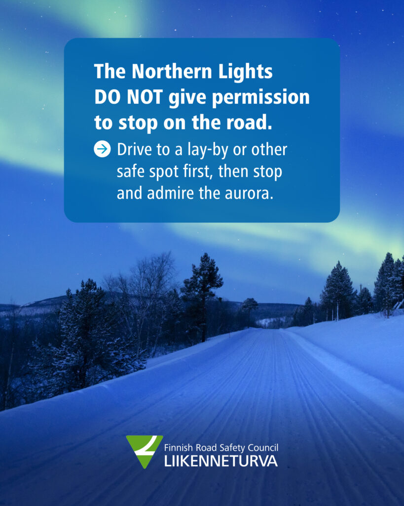 Northern lights above a snowy road
