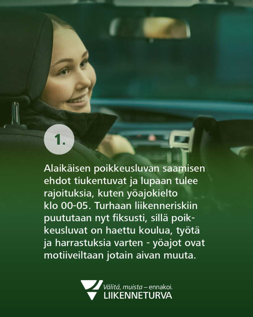 Kuvassa nuori kuljettaja ja kuvan päällä tekstiä Liikenneturvan blogikirjoituksesta.