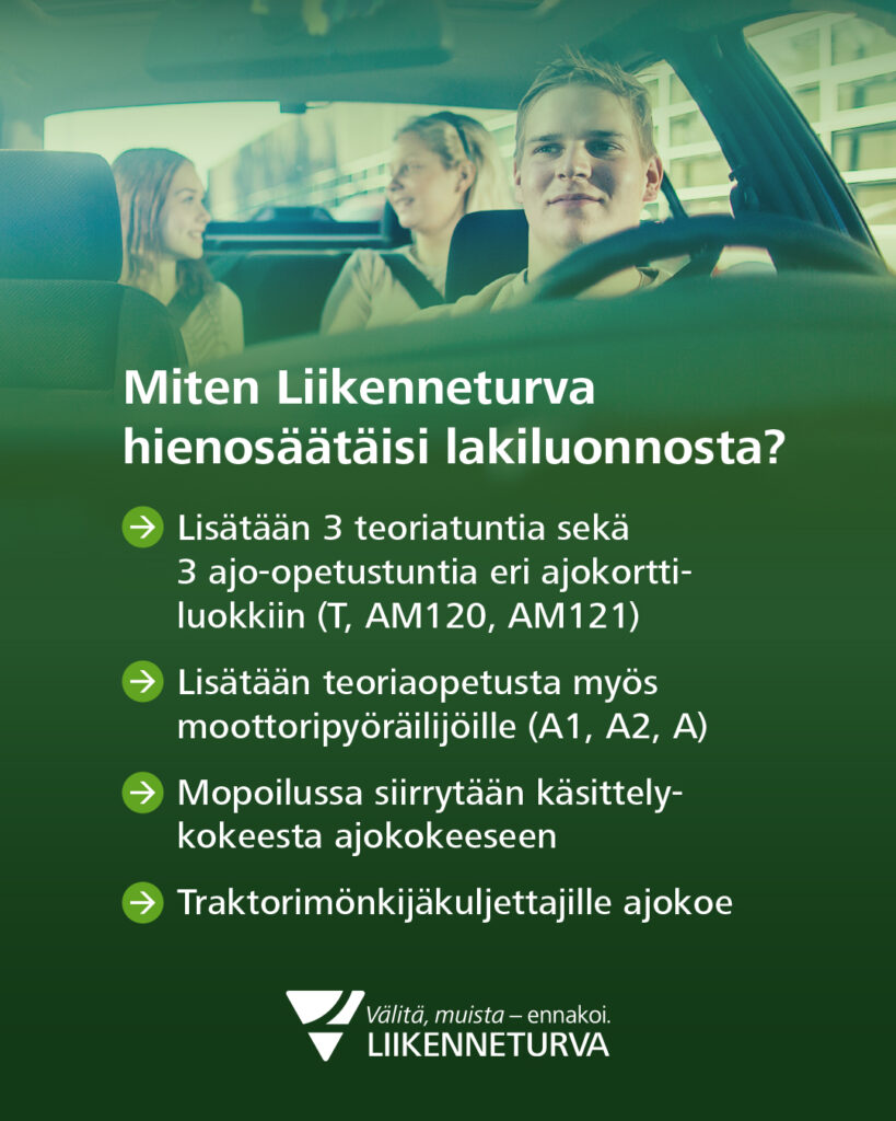 Kuvassa nuoria autossa ja kuvan päällä tekstiä Liikenneturvan blogikirjoituksesta.